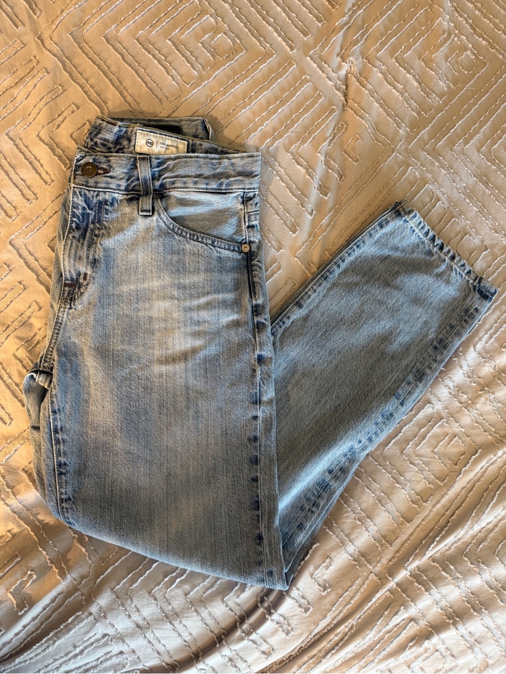 AG Adriano Goldschmied Light Blue Denim Jeans with Black Leather Patch